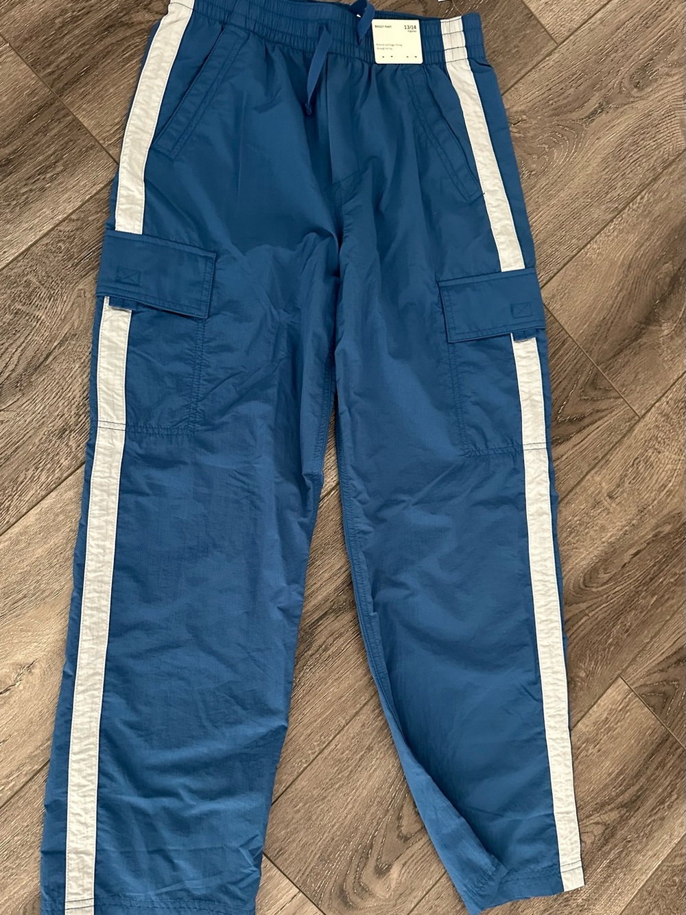 abercrombie kids Blue Cargo Pants with White Side Stripes Baggy pants